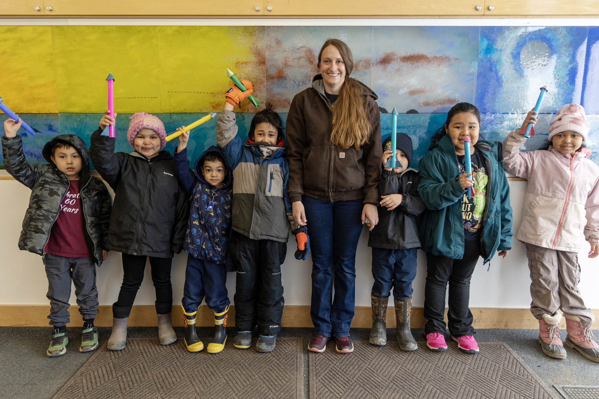 Summer Camp kids with model rockets